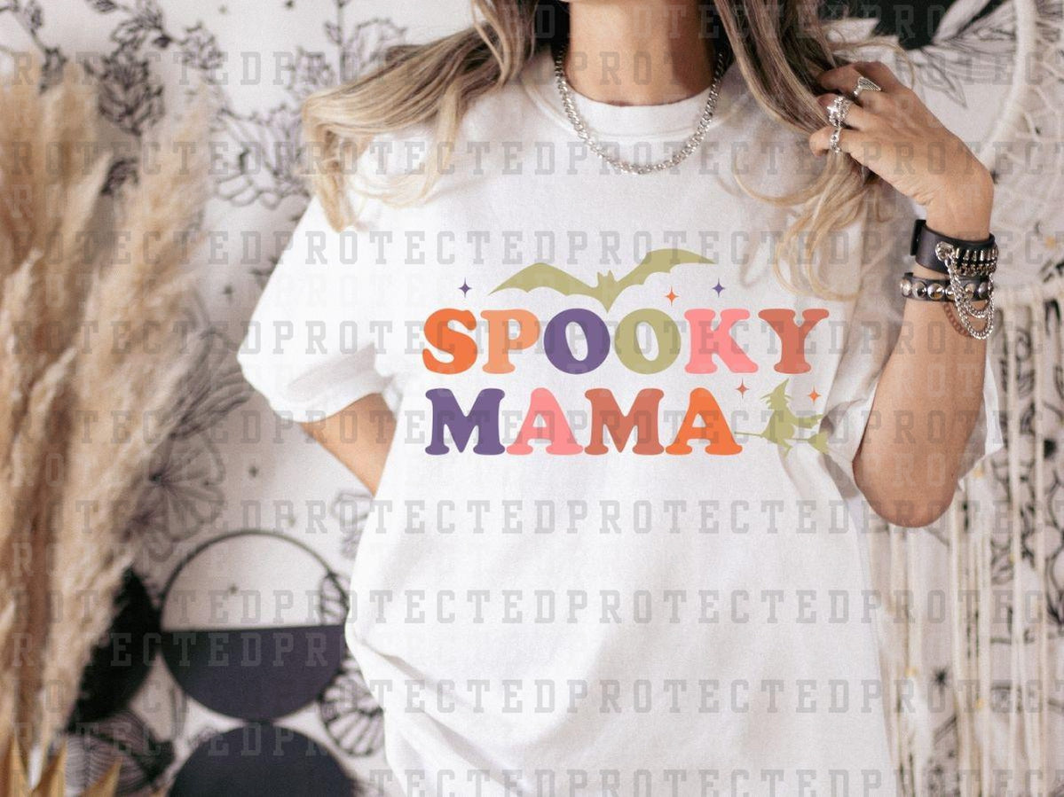 SPOOKY MAMA - GREEN BAT AND WITCH - SPARKLES - DTF TRANSFERS