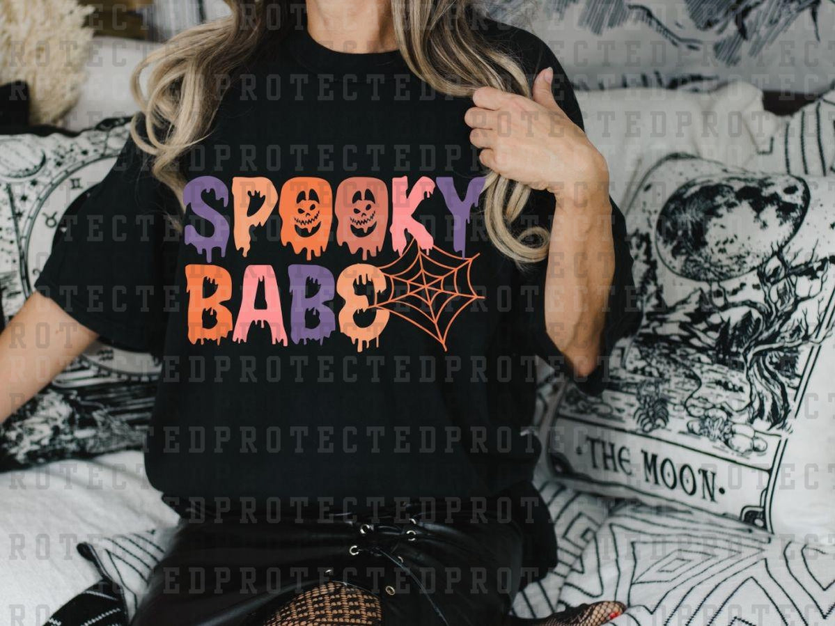 SPOOKY BABE - ORANGE SPIDER WEB - TWO PUMPKINS - DTF TRANSFERS