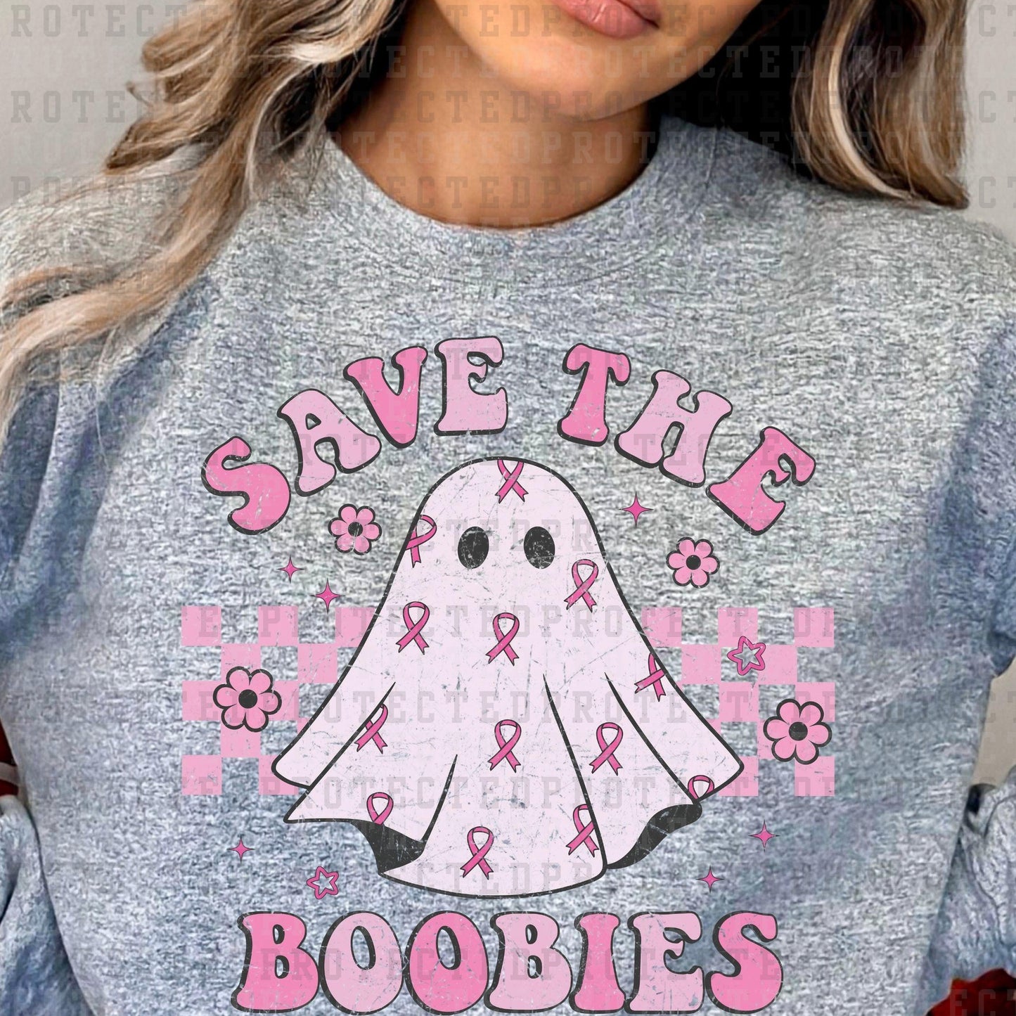 SAVE THE BOOBIES *W/GRUNGE*- DTF TRANSFER