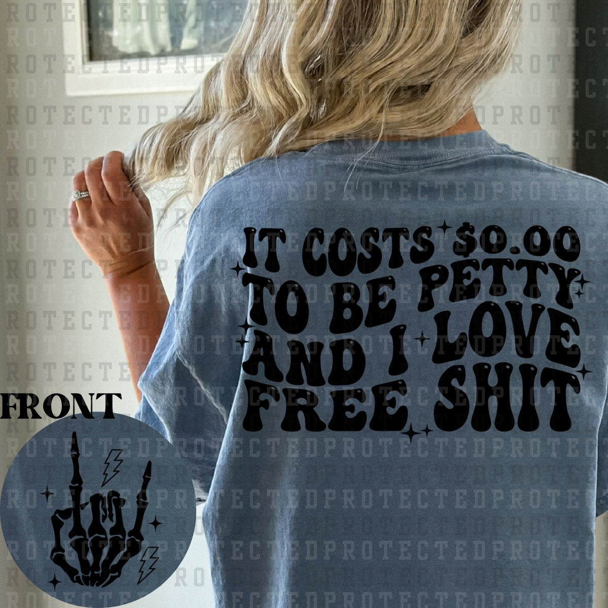 I LOVE FREE SHIT (SINGLE COLOR/POCKET+BACK) - DTF TRANSFER