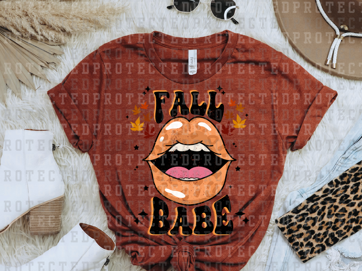 FALL BABE - ORANGE LEOPARD LIPS - LEAVES - BLACK STARS - FADED BLACK FONT - DTF TRANSFERS