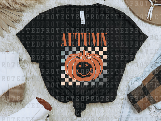 AUTUMN - WHITE CHECK - ORANGE PUMPKIN SILLY FACE - DTF TRANSFERS