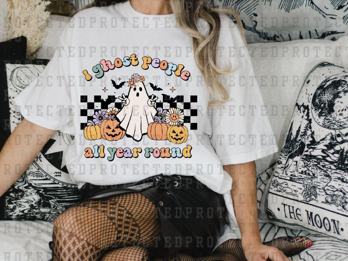 I GHOST PEOPLE ALL YEAR ROUND - PEACE SIGN FLOWER CROWN GHOST - BLACK CHECK - DTF TRANSFERS