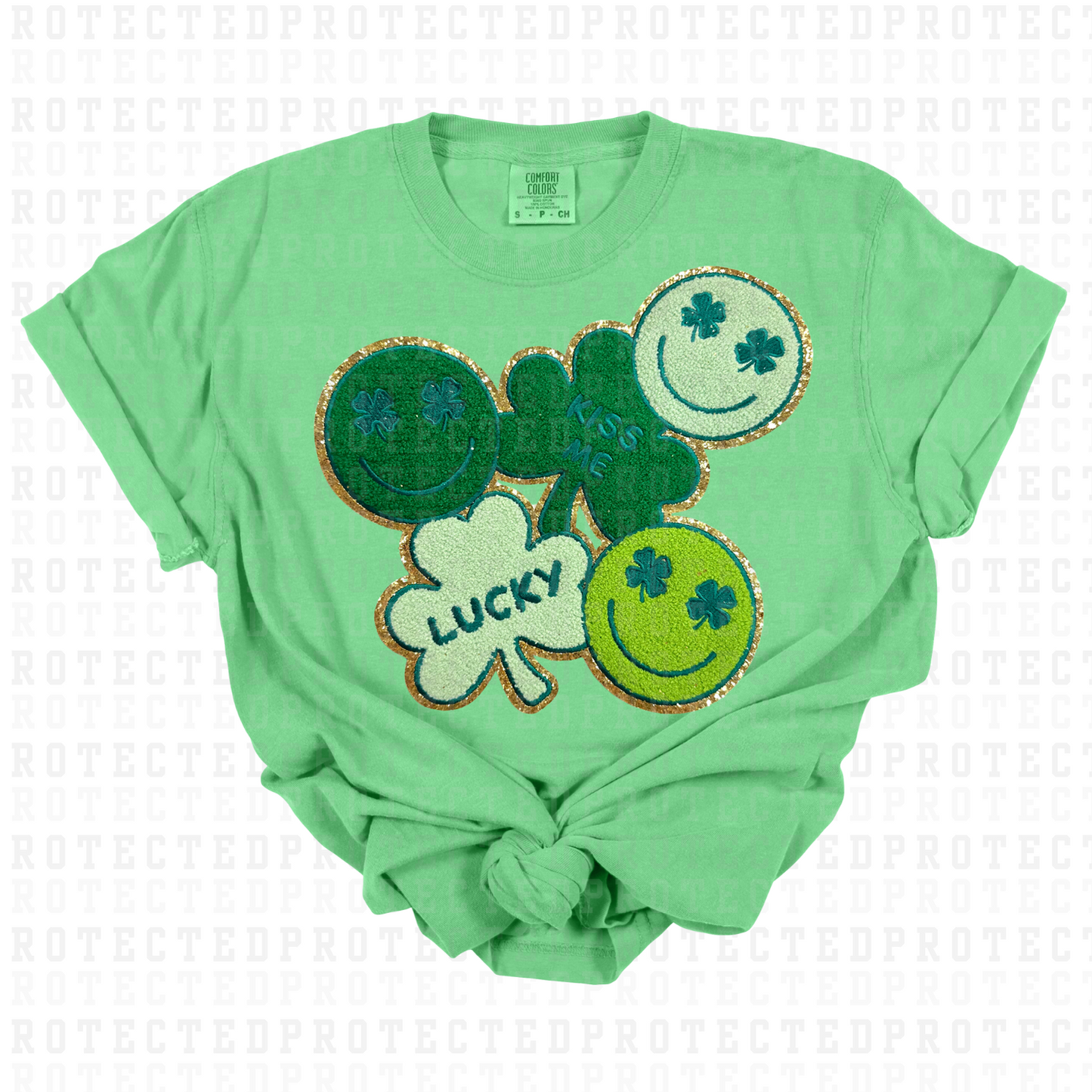 SMILEY SHAMROCK - MULTI - CHENILLE PATCH