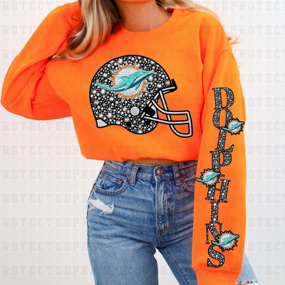 DOLPHINS *FAUX RHINESTONES/SLEEVE DESIGN COMES IN 6"* (FULL FRONT/1 SLEEVE) - DTF TRANSFER