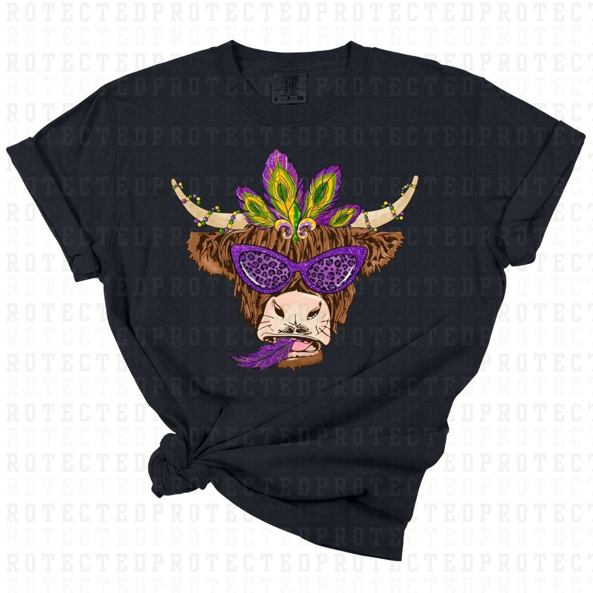 MARDI GRAS HIGHLAND COW - DTF TRANSFER