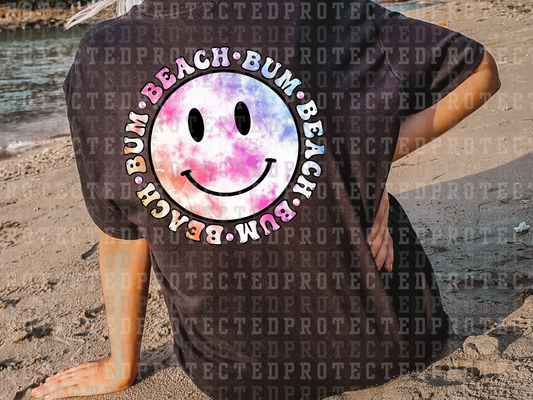 BEACH BUM - CIRCLE FONT - TIE DYE SMILEY - DTF TRANSFERS