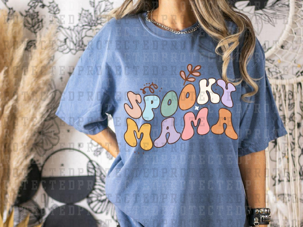 SPOOKY MAMA - PASTLE WAVE FONT - SPARKLE + LEAF - DTF TRANSFERS