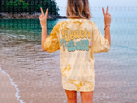 BEACH BUM - YELLOW/TEAL - PALM TREES + FLOWER - DTF TRANSFERS