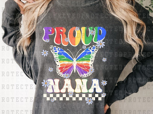 PROUD NANA - PRIDE BUTTERFLY - WHITE - DTF TRANSFER