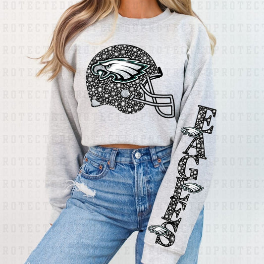 EAGLES *FAUX RHINESTONES/SLEEVE DESIGN COMES IN 6"* (FULL FRONT/1 SLEEVE) - DTF TRANSFER