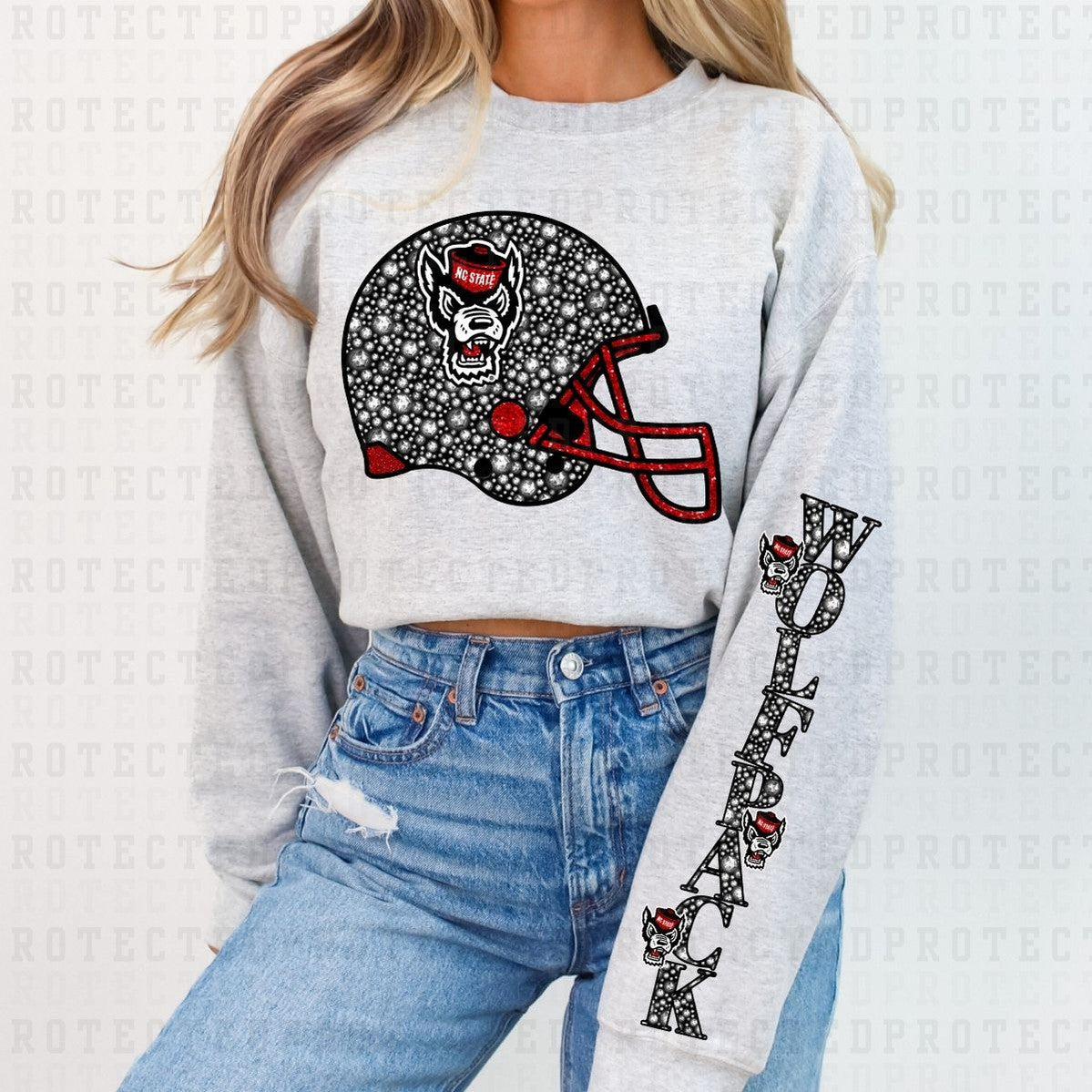 WOLFPACK *FAUX RHINESTONES/SLEEVE DESIGN COMES IN 6"* (FULL FRONT/1 SLEEVE) - DTF TRANSFER