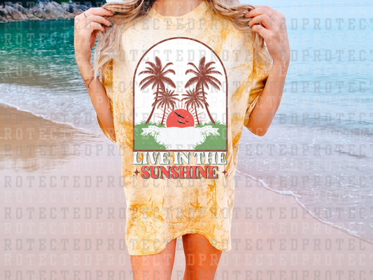 LIVE IN THE SUNSHINE - FOUR PALM TREES - PINK SUN - DTF TRANSFERS