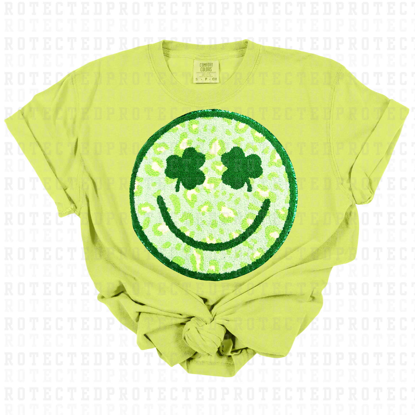 SMILEY FACE W/ SHAMROCK EYES - CHENILLE PATCH