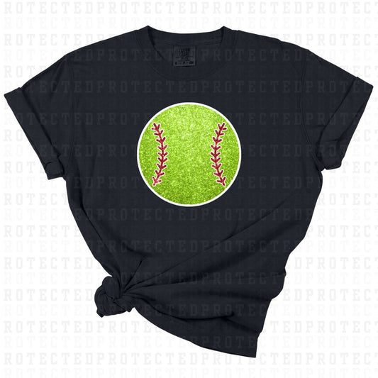 LIME GREEN BASEBALL W/ RED STITCHING *FAUX SEQUIN* - DTF TRANSFER