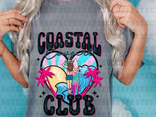 COASTAL COWGIRL CLUB - PINK PALM TREES - SUN/WAVES HEART - DTF TRANSFERS