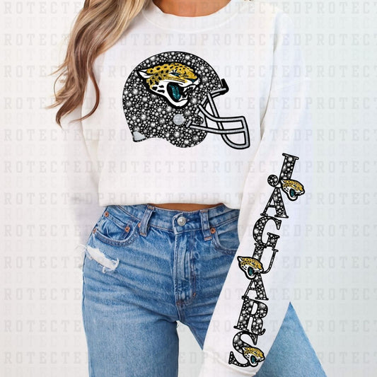 JAGUARS *FAUX RHINESTONES/SLEEVE DESIGN COMES IN 6"* (FULL FRONT/1 SLEEVE) - DTF TRANSFER