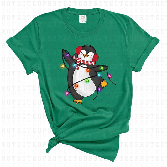 PENGUIN WRAPPED IN CHRISTMAS LIGHTS - DTF TRANSFER