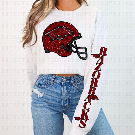 RAZORBACKS *FAUX RHINESTONES/SLEEVE DESIGN COMES IN 6"* (FULL FRONT/1 SLEEVE) - DTF TRANSFER