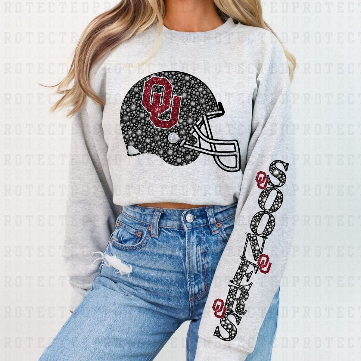 SOONERS *FAUX RHINESTONES/SLEEVE DESIGN COMES IN 6"* (FULL FRONT/1 SLEEVE) - DTF TRANSFER