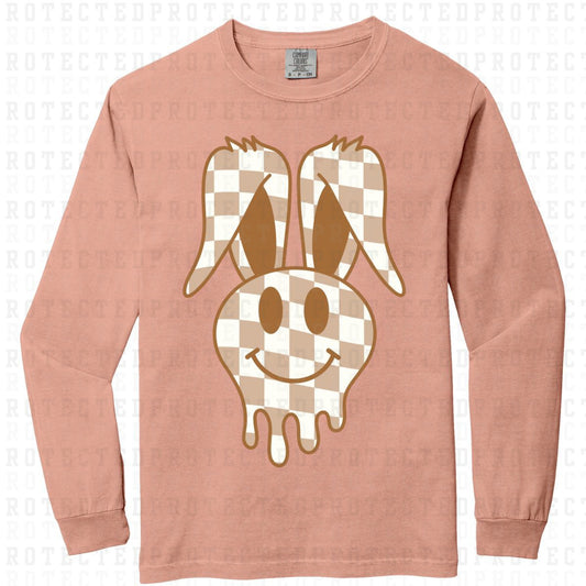 DRIPPY EASTER BUNNY SMILEY *TAN & WHITE CHECKERED* - DTF TRANSFER