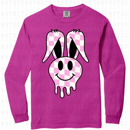 DRIPPY EASTER BUNNY SMILEY *PINK CHECKERED* - DTF TRANSFER