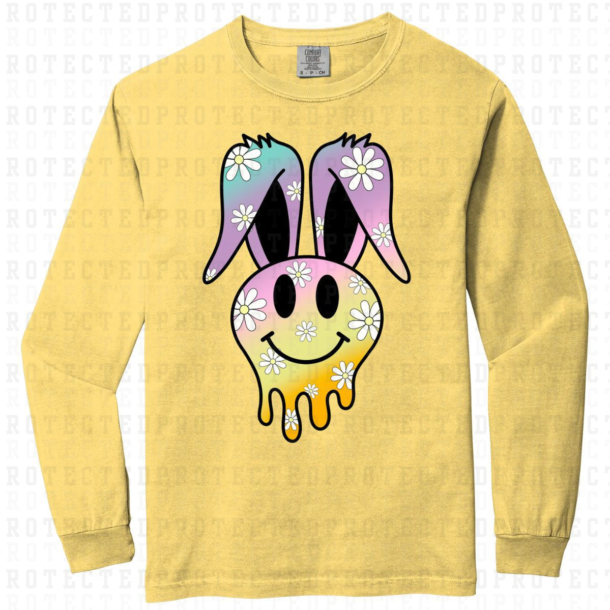 DRIPPY EASTER BUNNY SMILEY *MULTICOLOR W/ DAISIES* - DTF TRANSFER