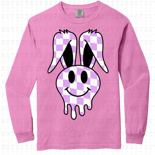 DRIPPY EASTER BUNNY SMILEY *PURPLE CHECKERED* - DTF TRANSFER