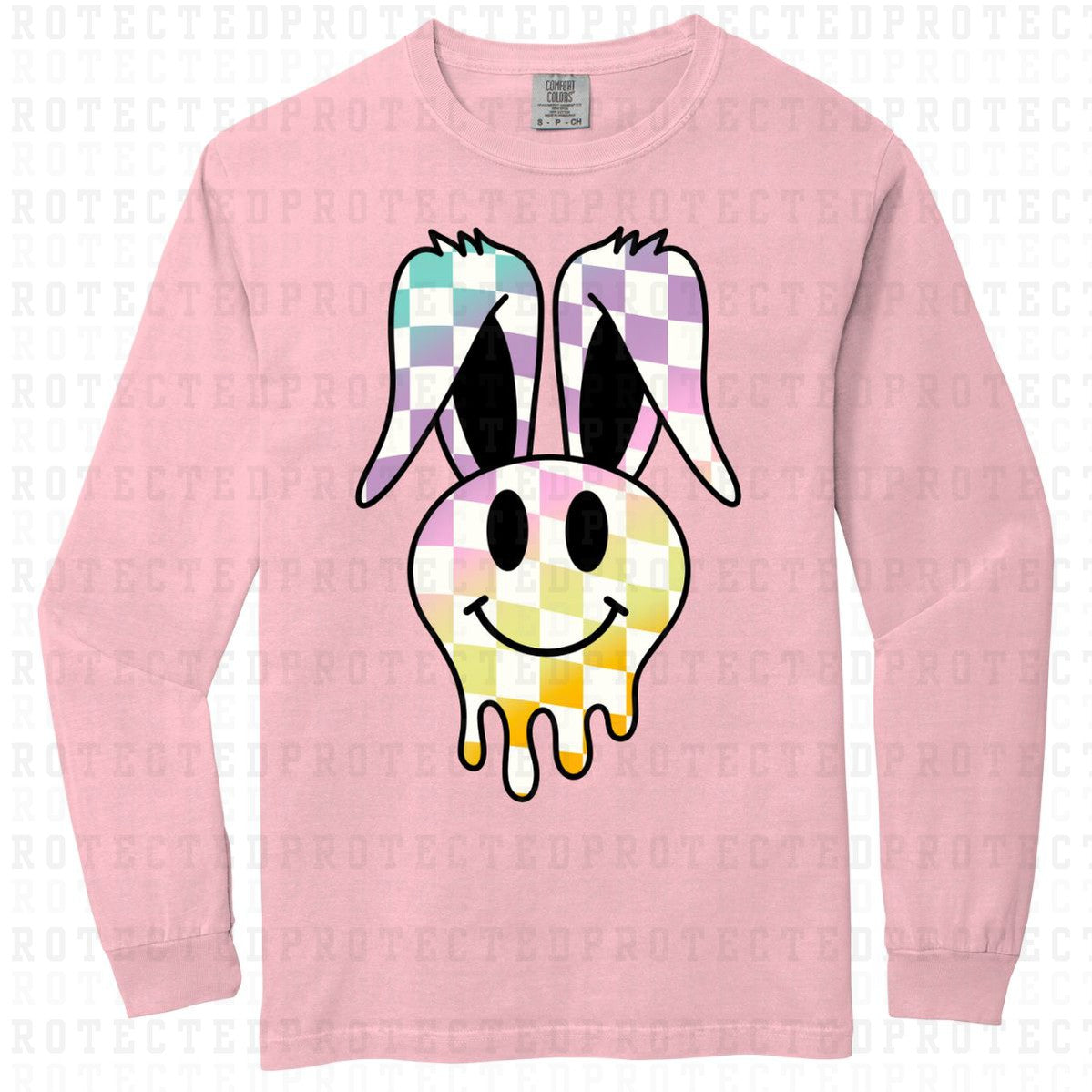 DRIPPY EASTER BUNNY SMILEY *MULTI COLOR CHECKERED* - DTF TRANSFER