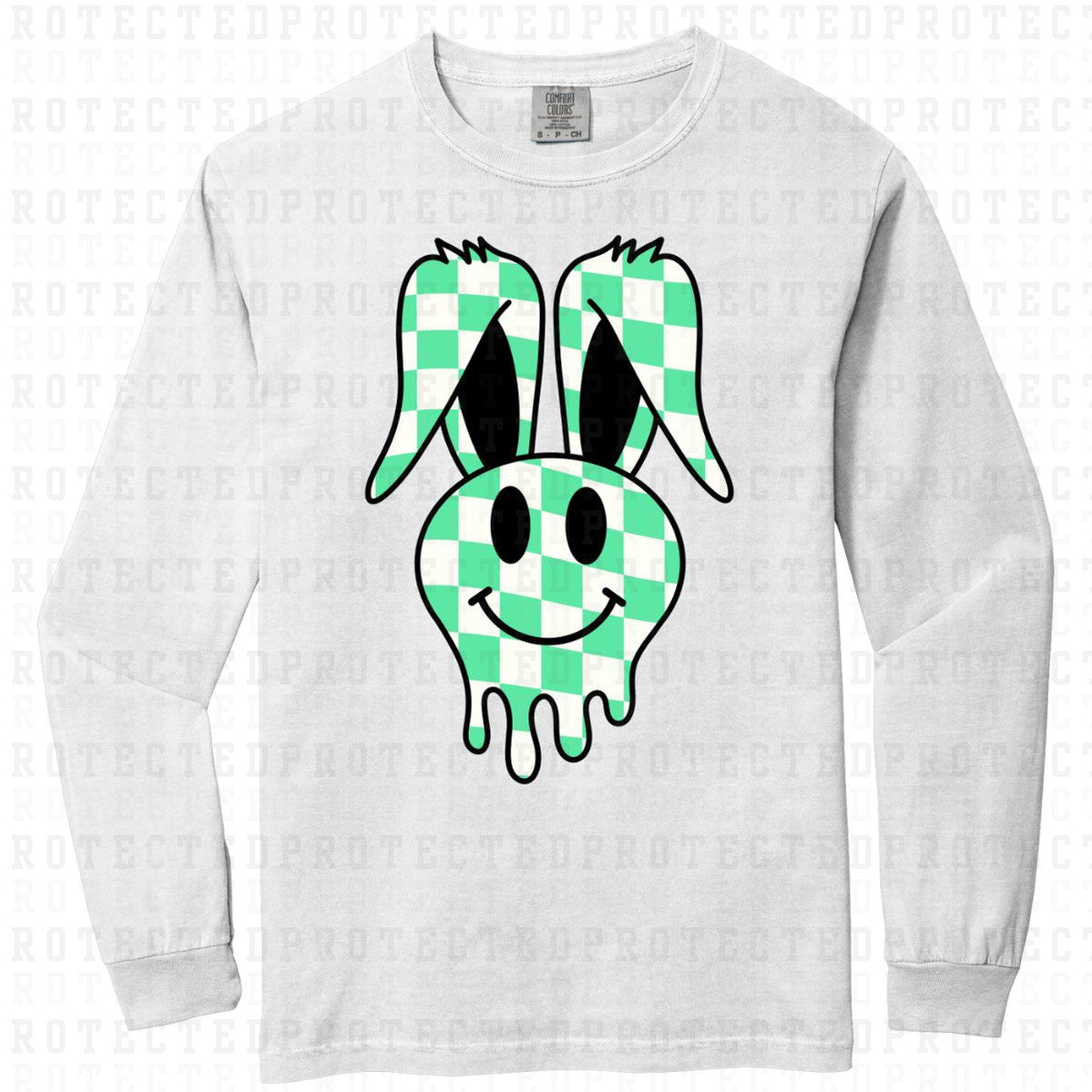 DRIPPY EASTER BUNNY SMILEY *PASTEL GREEN CHECKERED* - DTF TRANSFER