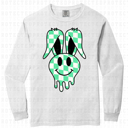 DRIPPY EASTER BUNNY SMILEY *PASTEL GREEN CHECKERED* - DTF TRANSFER