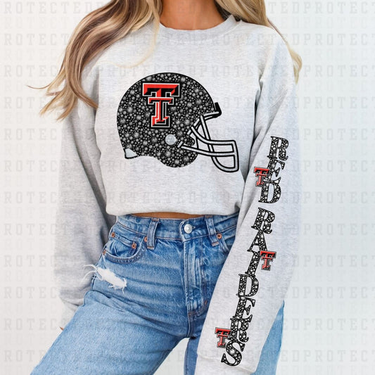 RED RAIDERS *FAUX RHINESTONES/SLEEVE DESIGN COMES IN 6"* (FULL FRONT/1 SLEEVE) - DTF TRANSFER