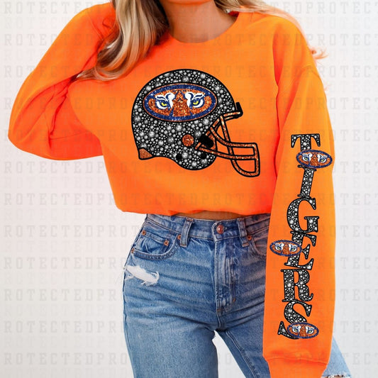 TIGERS *FAUX RHINESTONES/SLEEVE DESIGN COMES IN 6"* (FULL FRONT/1 SLEEVE) - DTF TRANSFER