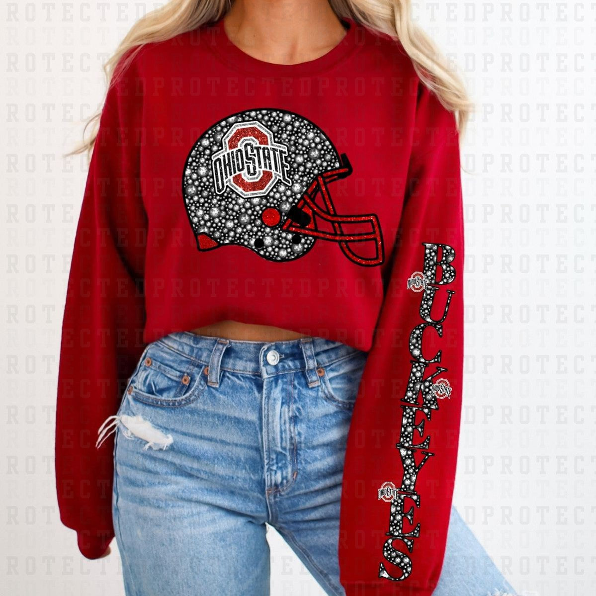 BUCKEYES *FAUX RHINESTONES/SLEEVE DESIGN COMES IN 6"* (FULL FRONT/1 SLEEVE) - DTF TRANSFER