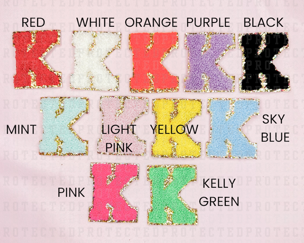 LIGHT PINK CHENILLE SINGLE LETTERS HAT PATCH KAI RAE TRANSFERS