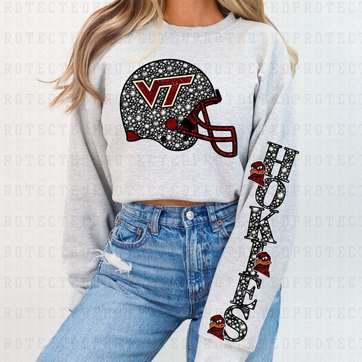 HOKIES *FAUX RHINESTONES/SLEEVE DESIGN COMES IN 6"* (FULL FRONT/1 SLEEVE) - DTF TRANSFER