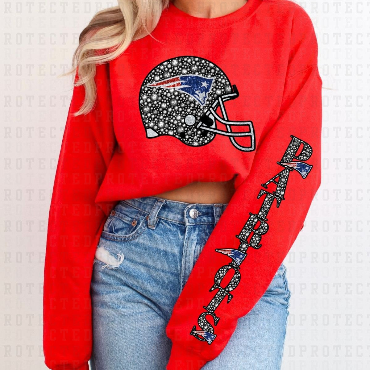 PATRIOTS *FAUX RHINESTONES/SLEEVE DESIGN COMES IN 6"* (FULL FRONT/1 SLEEVE) - DTF TRANSFER