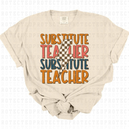 SUBSTITUTE TEACHER 2X *W/LIGHTENING BOLT & GRUNGE* - DTF TRANSFER