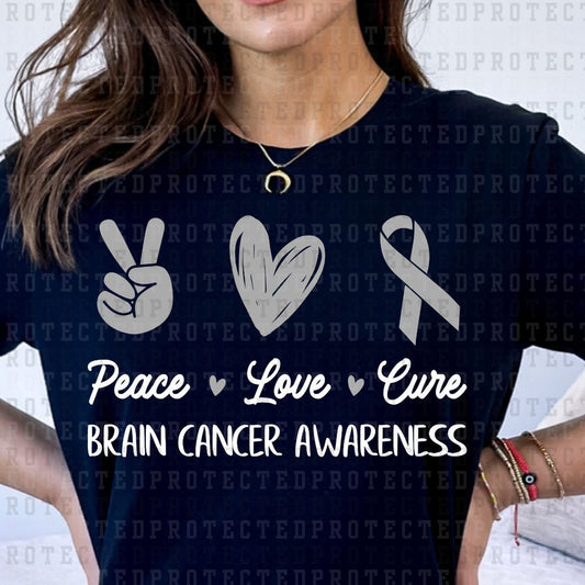 PEACE LOVE CURE BRAIN CANCER AWARENESS - DTF TRANSFER