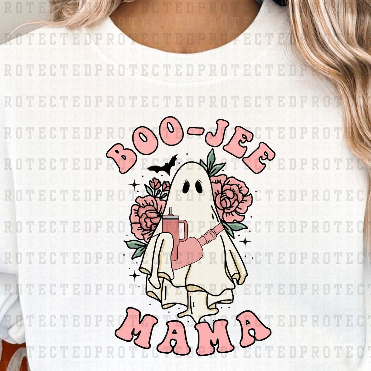 BOO-JEE MAMA *GHOST WITH PINK TUMBLER & CROSSBODY* - DTF TRANSFER