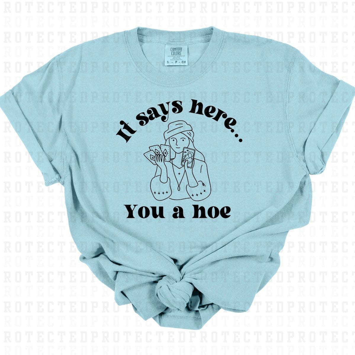 IT SAYS HERE YOU A HOE *SINGLE COLOR* - DTF TRANSFER