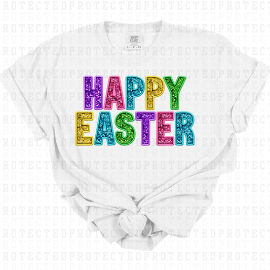 HAPPY EASTER *FAUX SEQUIN/FAUX CHENILLE PATCH* - DTF TRANSFER