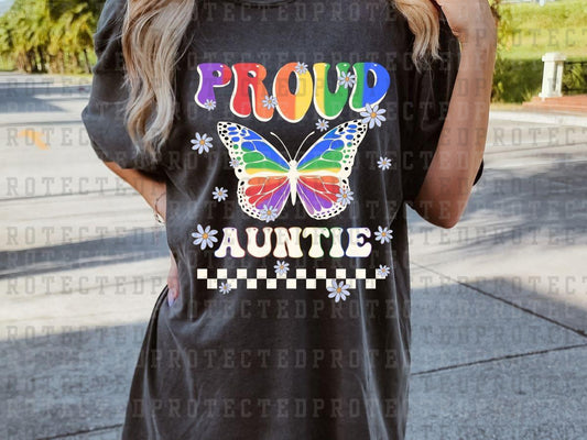 PROUD AUNTIE - PRIDE BUTTERFLY - WHITE - DTF TRANSFER