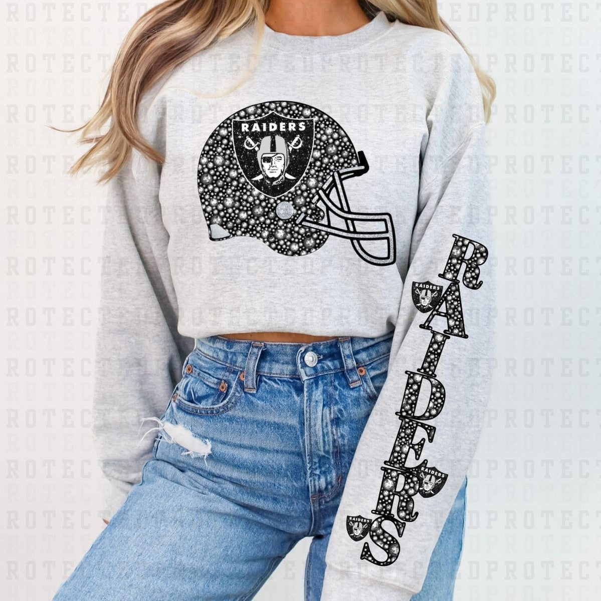 RAIDERS *FAUX RHINESTONES/SLEEVE DESIGN COMES IN 6"* (FULL FRONT/1 SLEEVE) - DTF TRANSFER