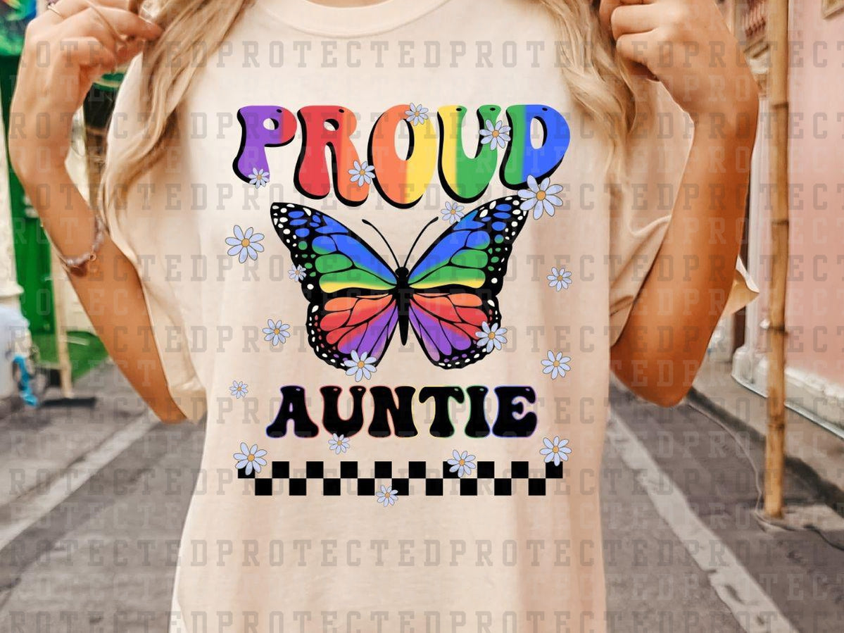 PROUD AUNTIE - PRIDE BUTTERFLY - BLACK - DTF TRANSFER