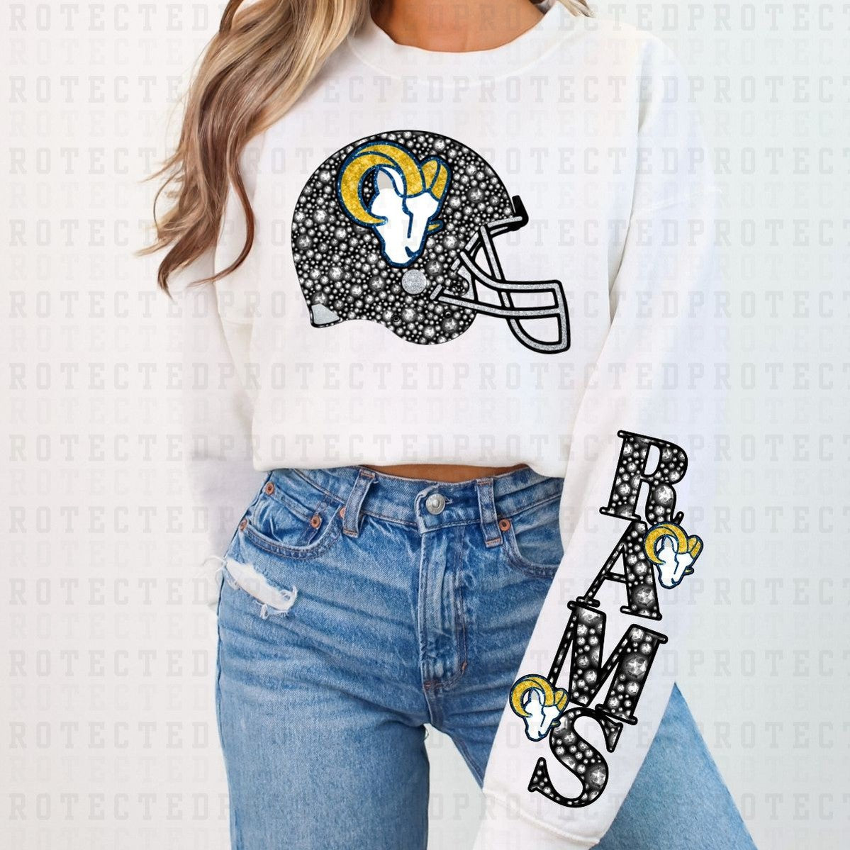 RAMS *FAUX RHINESTONES/SLEEVE DESIGN COMES IN 6"* (FULL FRONT/1 SLEEVE) - DTF TRANSFER