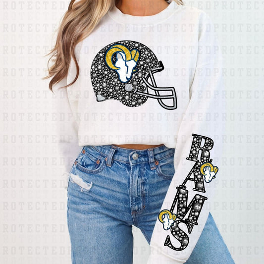 RAMS *FAUX RHINESTONES/SLEEVE DESIGN COMES IN 6"* (FULL FRONT/1 SLEEVE) - DTF TRANSFER