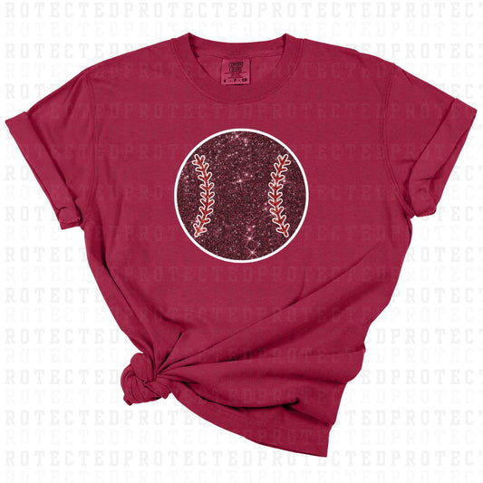 BURGUNDY BASEBALL W/ RED STITCHING *FAUX SEQUIN* - DTF TRANSFER