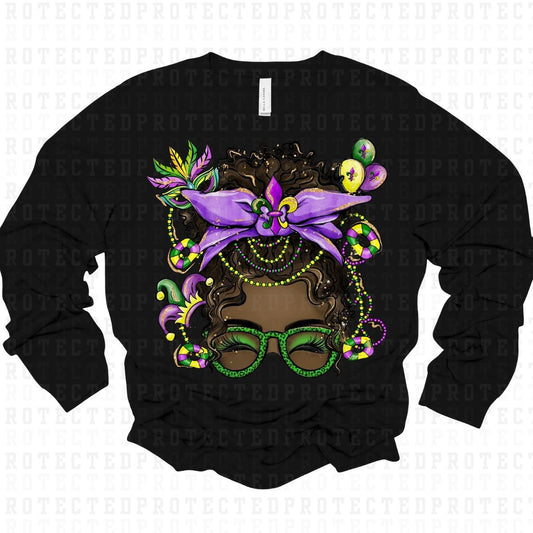 MESSY BUN MARDI GRAS GIRL - DTF TRANSFER