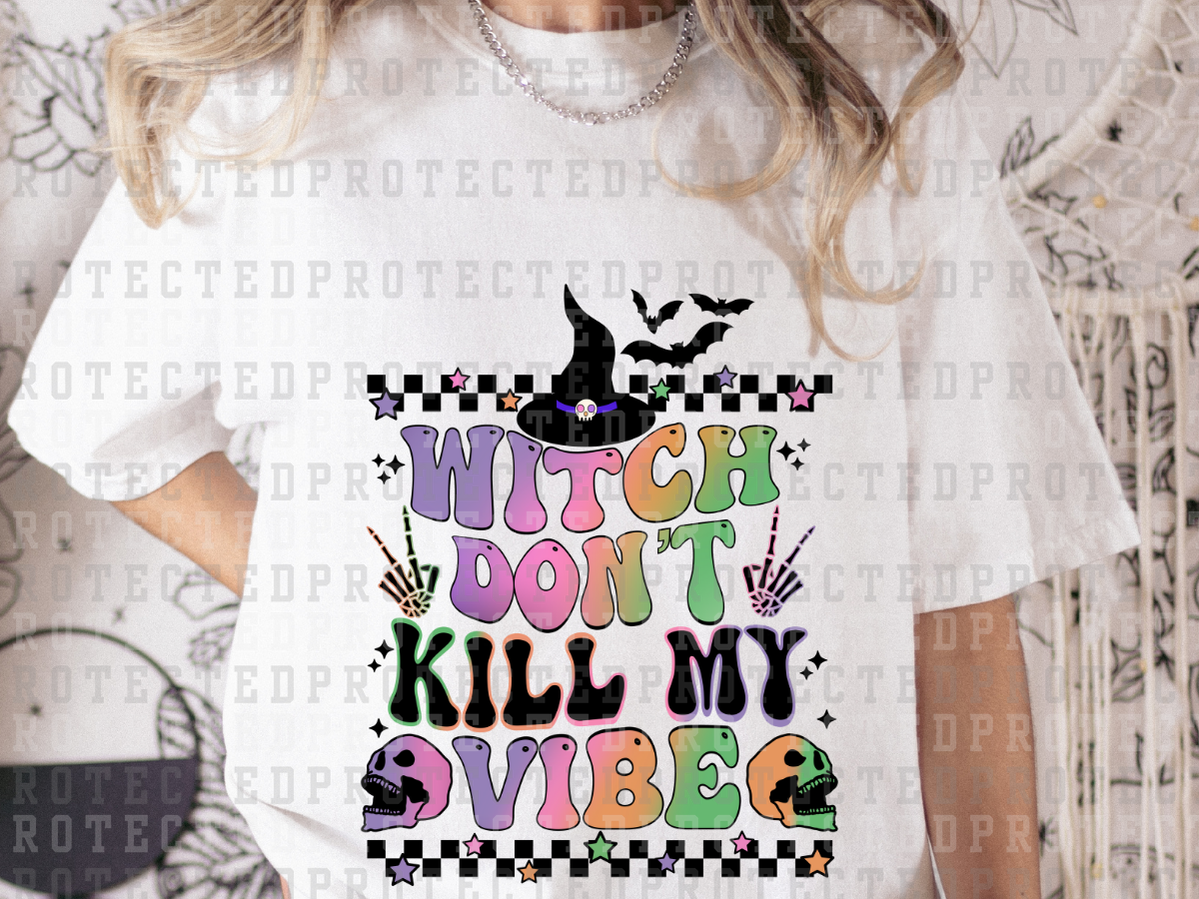 Witch Dont Kill My Vibe Black Check Neon Skullswords Skeleton P Kai Rae Transfers